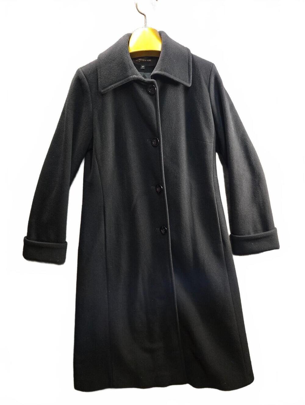 Jones New York Petite Black Wool Blend Long Trench Overcoat Jacket Size 4P Lined